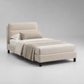 Letto singolo imbottito beige e nero con letto con latte, letto 90 × 200 cm, dimensioni 105 × 215 × 112 cm