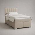 Letto a molla 1 sedile in tessuto beige con testata, materassi e materassi, posti letto 90 × 200 cm