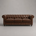 Divano Chesterfield destro 3 posti in pelle marrone scuro, 220 × 90 × 75 cm