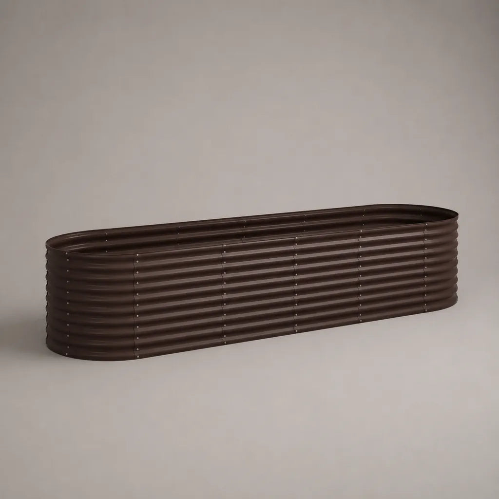 Bac rialzato ovale in acciaio marrone scuro, 180 × 60 × 60 cm