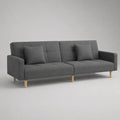 Divano a 3 posti in poliestere grigio scuro e legno naturale, 205 × 84 × 82 cm, letto 180 × 103 cm