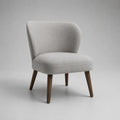 Sedia senza braccio in poliestere grigio chiaro, schienale rotondo e piedi in legno, 69 × 72 × 73 cm