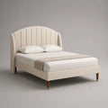 Letto matrimoniale imbottito in velluto beige con testa arrotondata, letto 160 × 200 cm