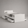 Letto singolo bianco con 3 cassetti in pannello a particelle, letto 90 × 200 cm, dimensioni 205 × 96 × 80 cm