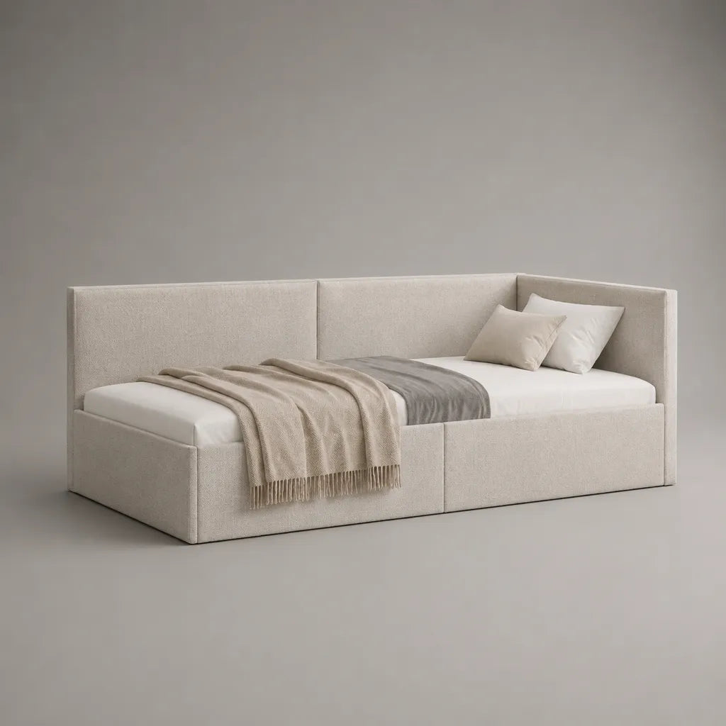 Panca da 1 posto in tessuto beige chiaro, 220 × 105 × 90 cm, per materassi 90 × 200 cm