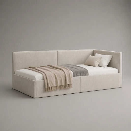 Panca da 1 posto in tessuto beige chiaro, 220 × 105 × 90 cm, per materassi 90 × 200 cm