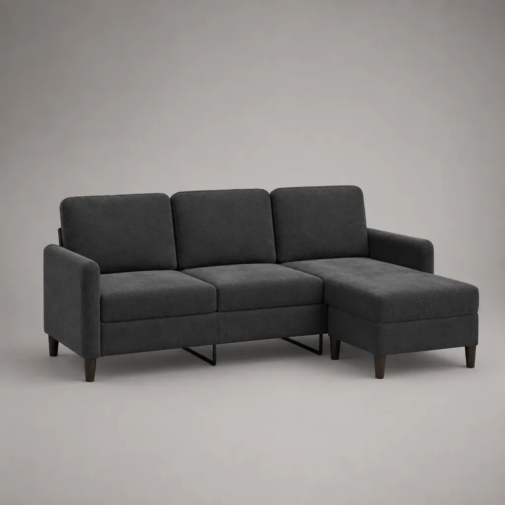 Divano a 3 posti in microfibra di poliestere antracite con meridiano a destra, 200 × 130 × 84 cm