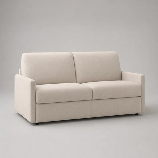 Set di 2 pezzi – Divano diritto a due posti in poliestere ecru, 180 × 88 × 86 cm