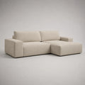 Divano angolare L 3 posti con meridiano dritto in tessuto loop ecru, 250 × 160 × 82 cm