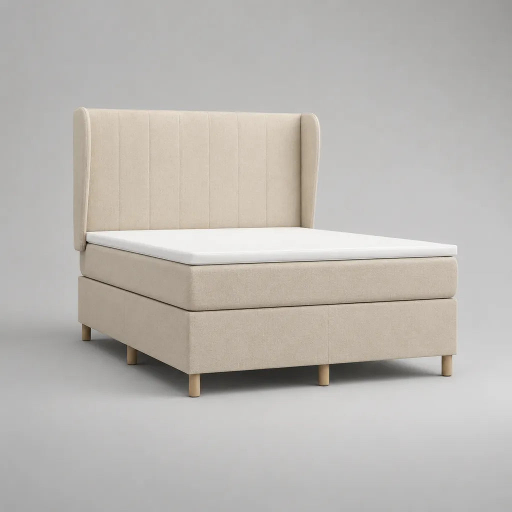 Letto a molla 2 letti in tessuto beige con materasso con molle drenate e materassi, 160 × 200 cm