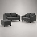 Soggiorno a 3 pezzi in tessuto grigio antracite con divano a 3 posti 190 × 82 × 84 cm, divano a 2 posti 150 × 82 × 84 cm e pouf 70 × 55 × 42 cm