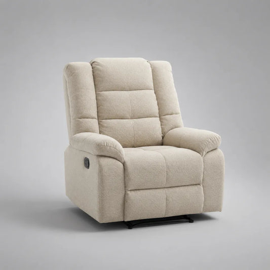 Sedia relax elettrica in tessuto crema ricci con schienale alto, 94 × 96 × 105 cm