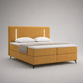 Letto doppio in tessuto senape gialla 180 × 200 cm con 2 materassi, super materasso e testata leggera LED