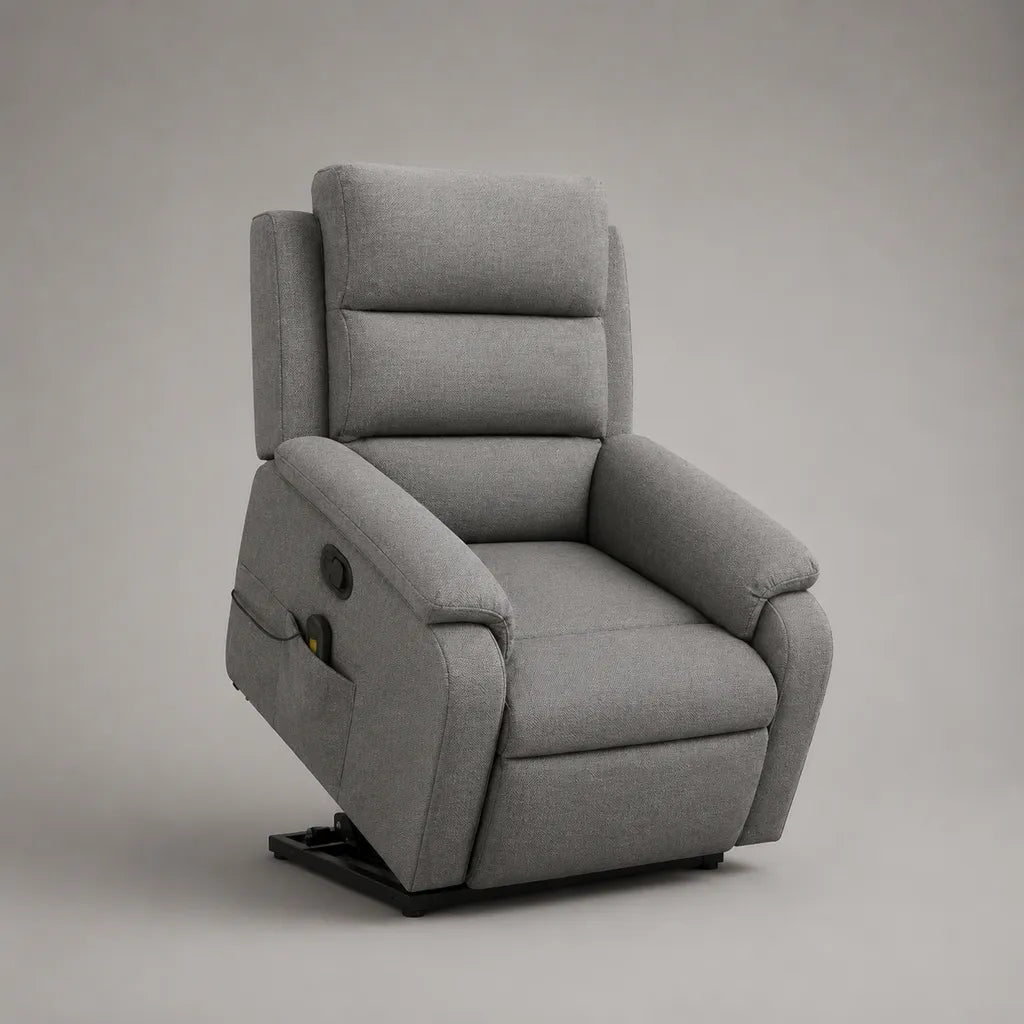 Sedia reclinabile elettrica con schienale alto in tessuto grigio chiaro, 76 × 92 × 108 cm