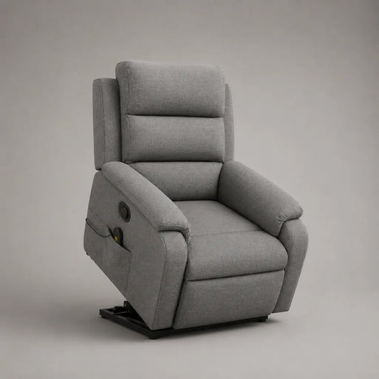 Sedia reclinabile elettrica con schienale alto in tessuto grigio chiaro, 76 × 92 × 108 cm