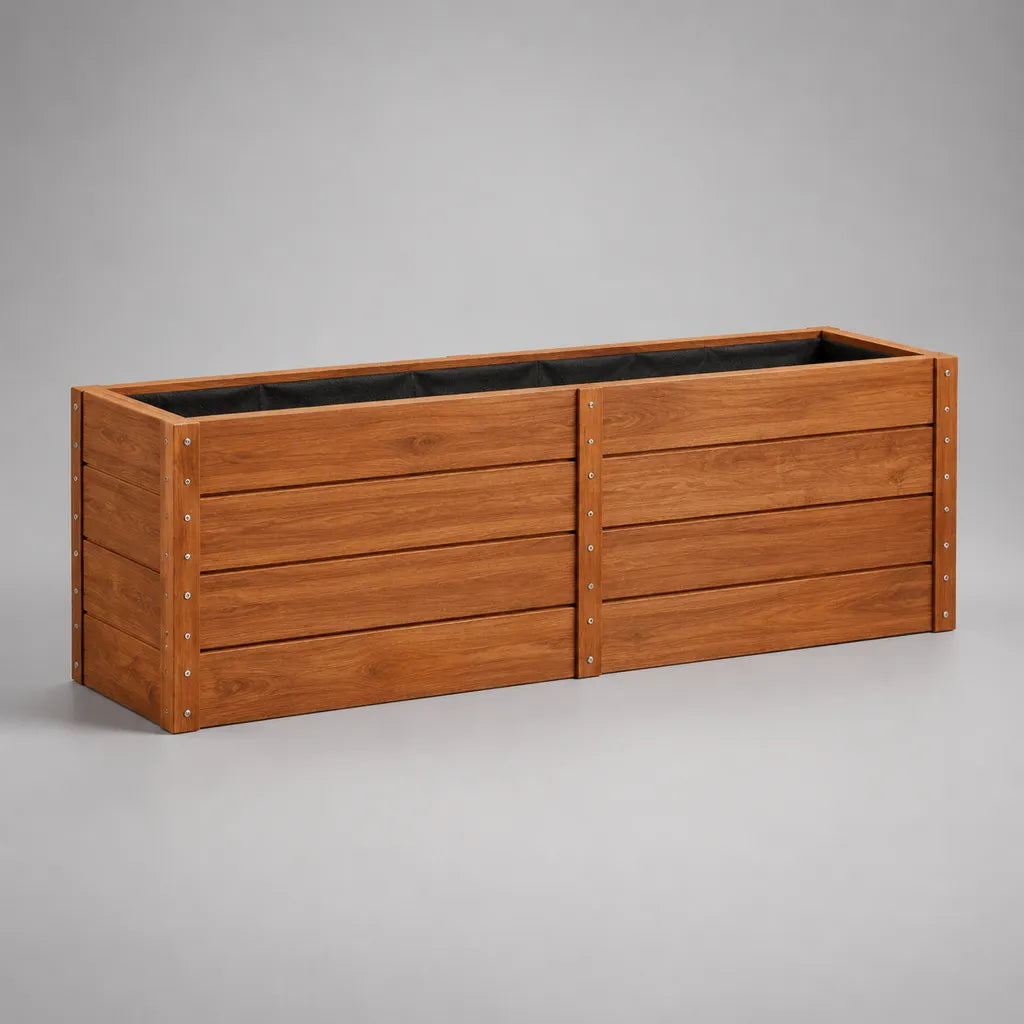 Giardino rettangolare in legno massiccio marrone con fodera nera, 160 × 40 × 50 cm