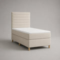 Letto singolo continentale beige con testata, materassi e materassi, letto 90 × 200 cm, dimensioni 210 × 95 × 120 cm