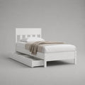 Letto singolo in pino bianco massiccio con 2 cassetti, letto 90 × 190 cm, dimensioni 198 × 98 × 100 cm