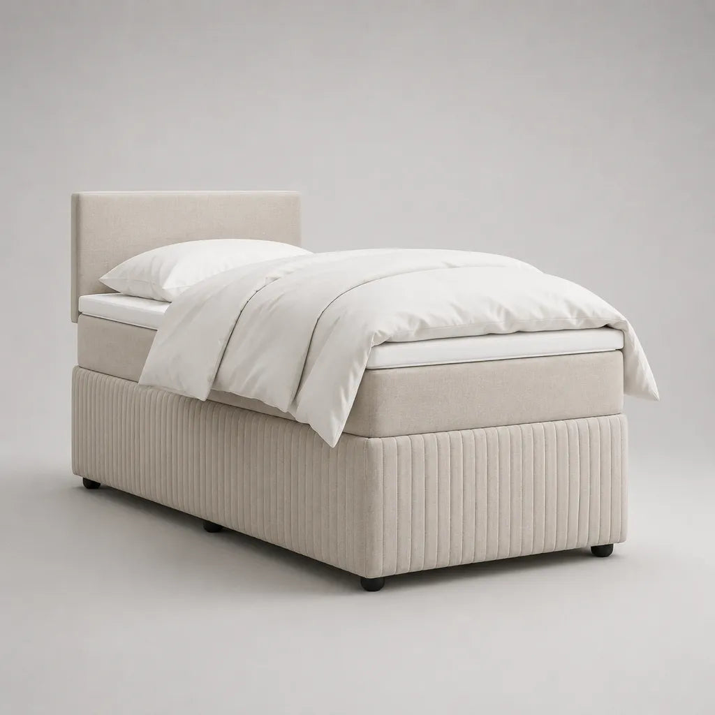Letto singolo a molla in tessuto con materasso, materasso e testiera, letto 90 × 200 cm