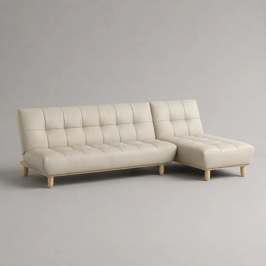 Divano angolo 4 posti in pelle crema con meridiano dritto, 245 × 145 × 83 cm