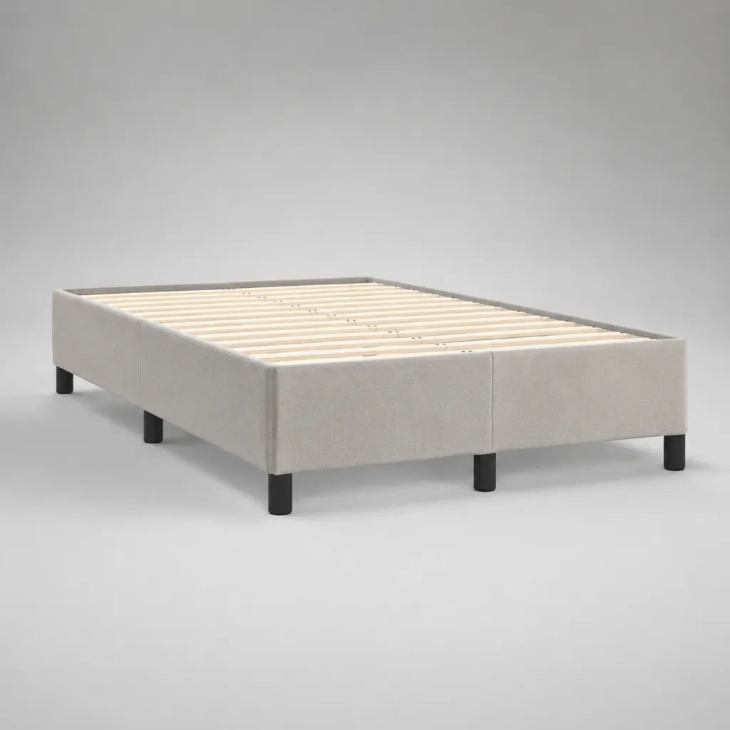 Letto matrimoniale imbottito in poliestere beige con piano con latte, senza testiera, 160 × 200 cm