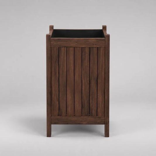 Giardino quadrato alto in legno massiccio marrone con vassoio in plastica nera, 40 × 40 × 70 cm