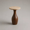 Tavolo rotondo in travertino e noce massello, beige e marrone, Ø 40 × H 55 cm