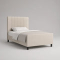 Letto singolo imbottito 90 × 200 cm in velluto poliestere beige con testa di letto verticale