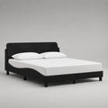 Telaio letto matrimoniale nero in tessuto con testa letto imbottita, letto 160 × 200 cm, dimensioni 170 × 215 × 105 cm
