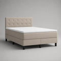 Letto matrimoniale in tessuto beige con testa da letto imbottita, materasso e materasso, letto 160 × 200 cm